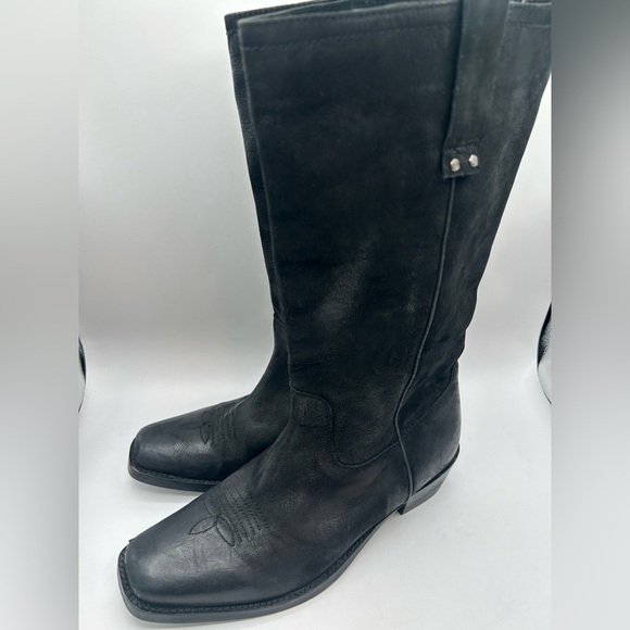 Vintage Foundry Aliza Cowboy Cowgirl campus riding boot black Leather square toe - Picture 5 of 17